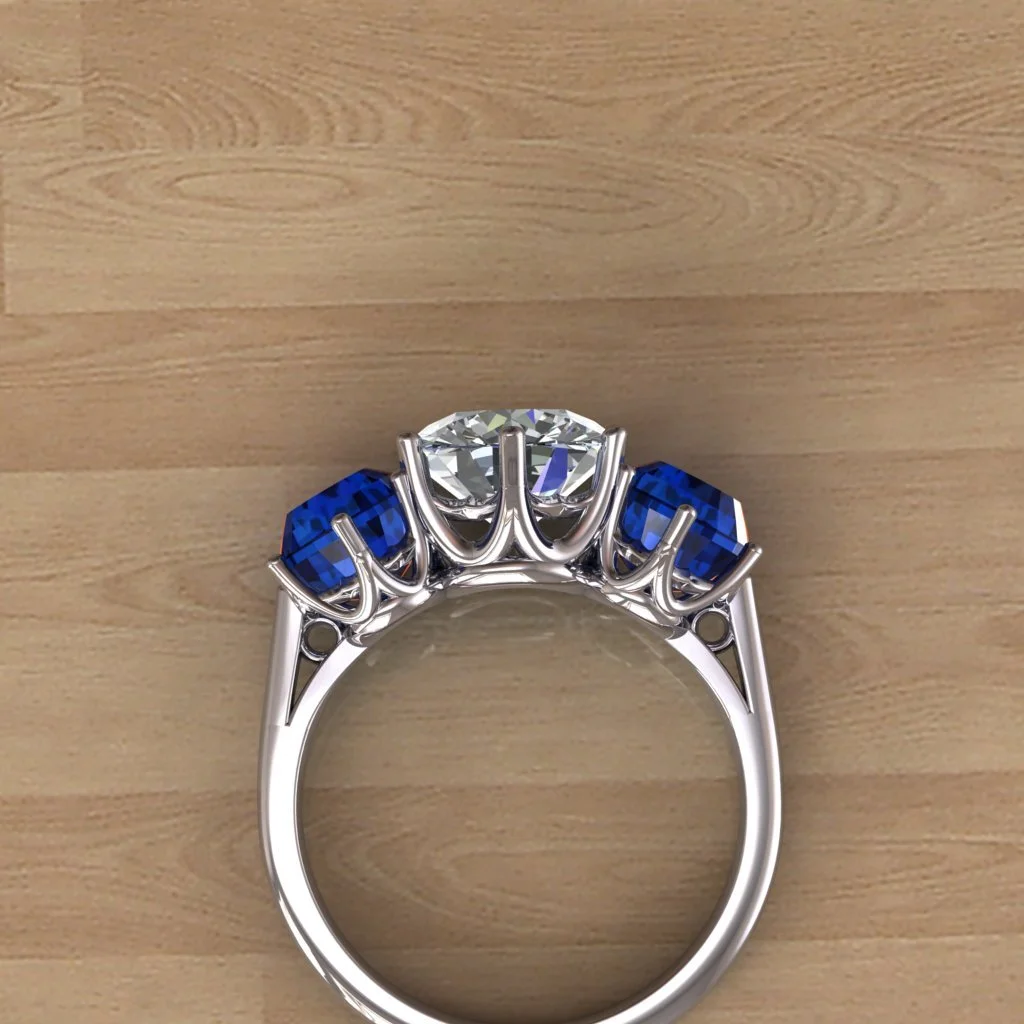 three stone platinum engagement ring rendering