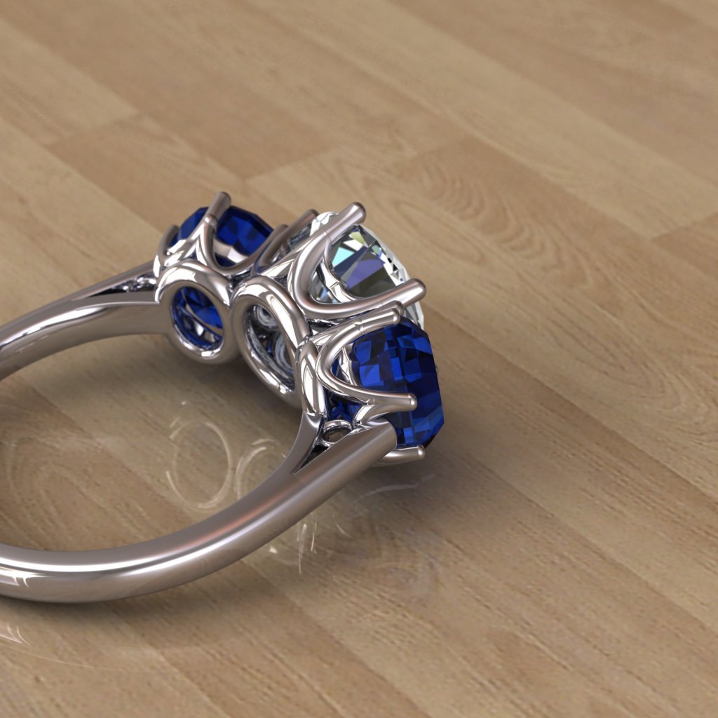 European cut diamond and Ceylon-blue sapphire engagement ring