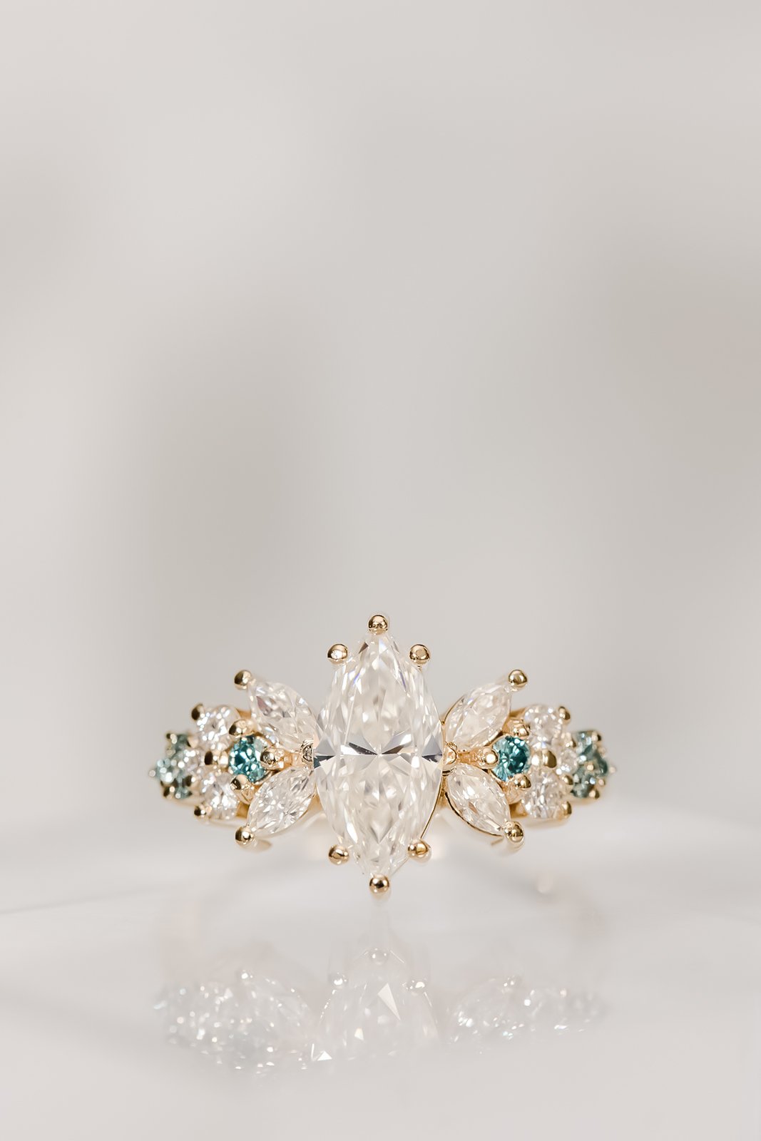 blue floral engagement ring