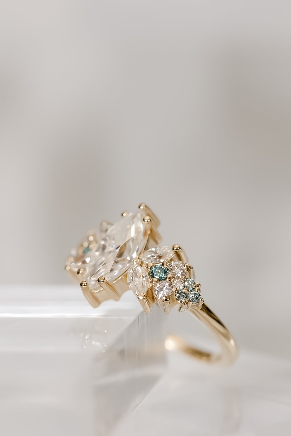 blue floral engagement ring
