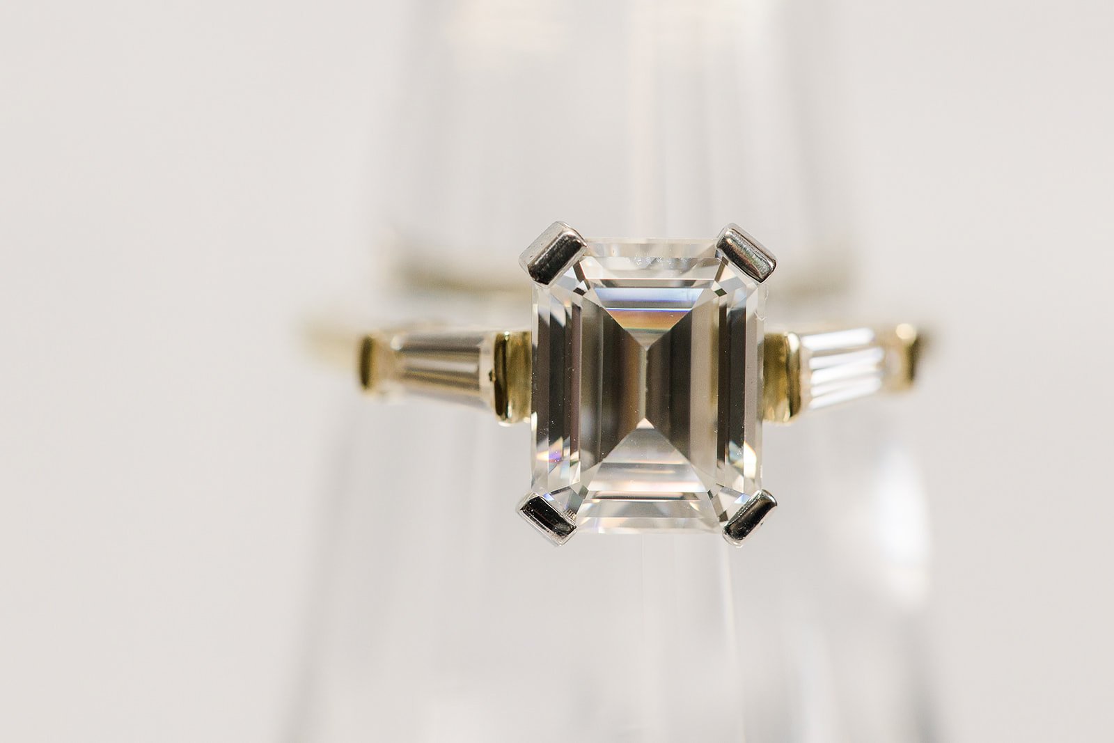 Emerald Cut Moissanite with Moissanite Baugettes