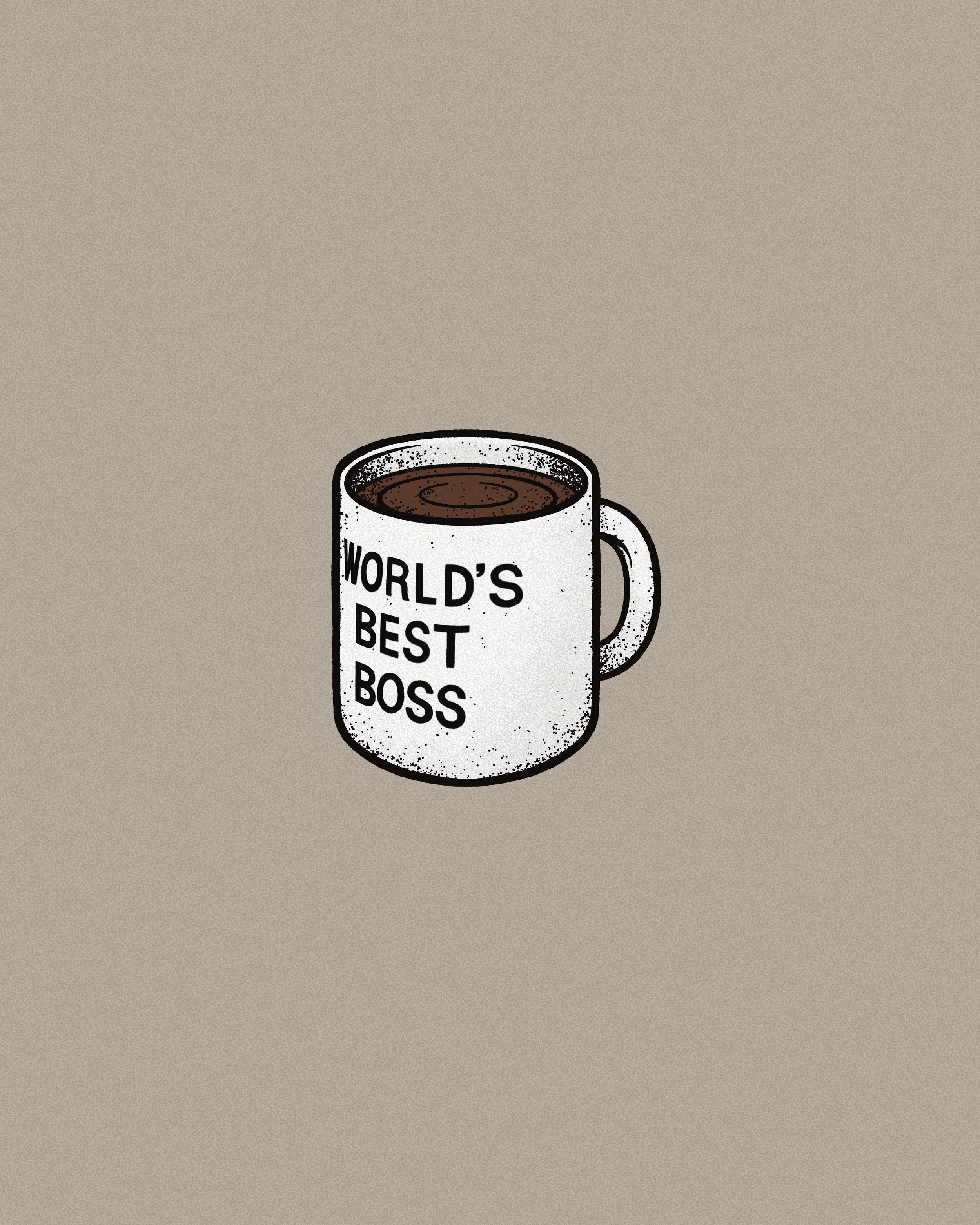 A coffee mug with the words "World's Best Boss" printed on it, filled with coffee, on a beige background.