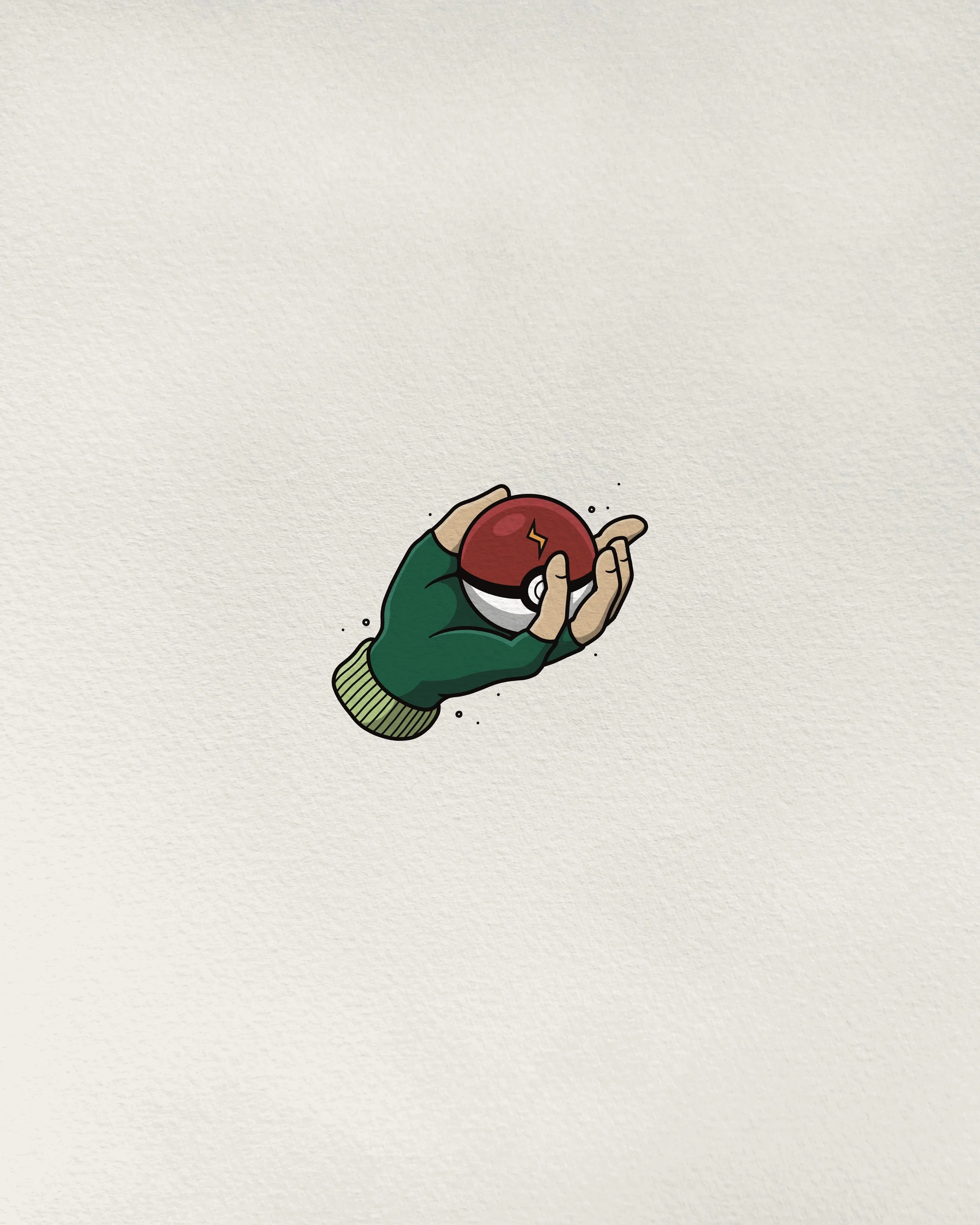A cartoon illustration of a person holding a shiny red and white Pokéball.