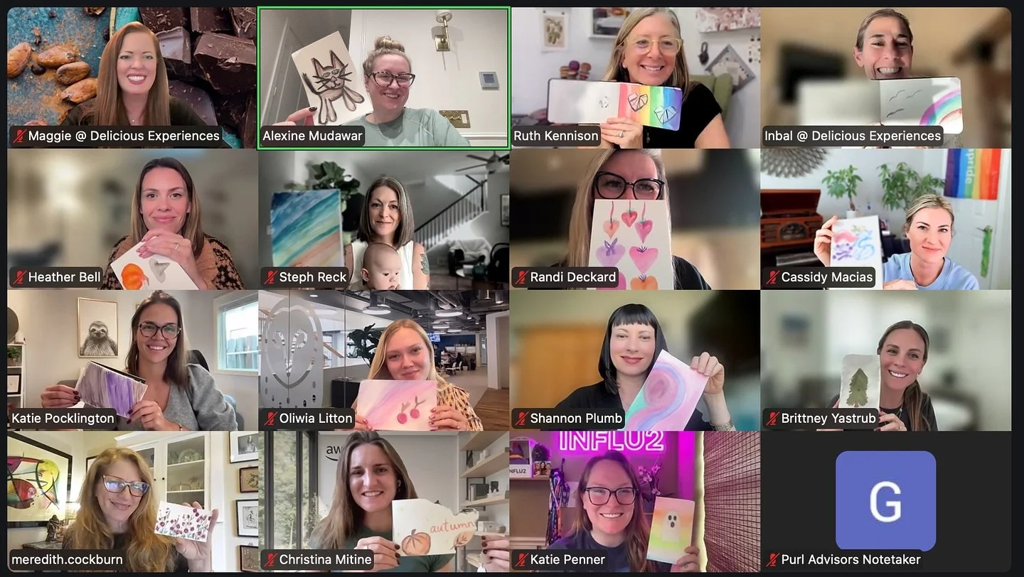This is the result when you bring together incredible GTM leaders and let connection and creativity happen ✨ 
Women in Sales and Delicious Experiences joined forces for a Chocolate & Watercolor Adventure!
This virtual event featured an amazing