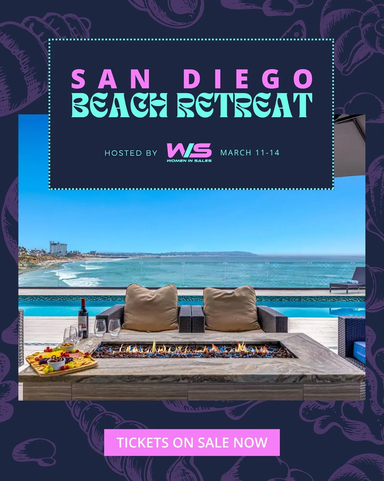 Women in Sales Leadership Retreat pre-sale tickets are LIVE in Slack! 

Join us at our stunning San Diego Oceanfront Estate, where leadership development meets coastal luxury. This event-only ticket gives you full access to all retreat programming, n