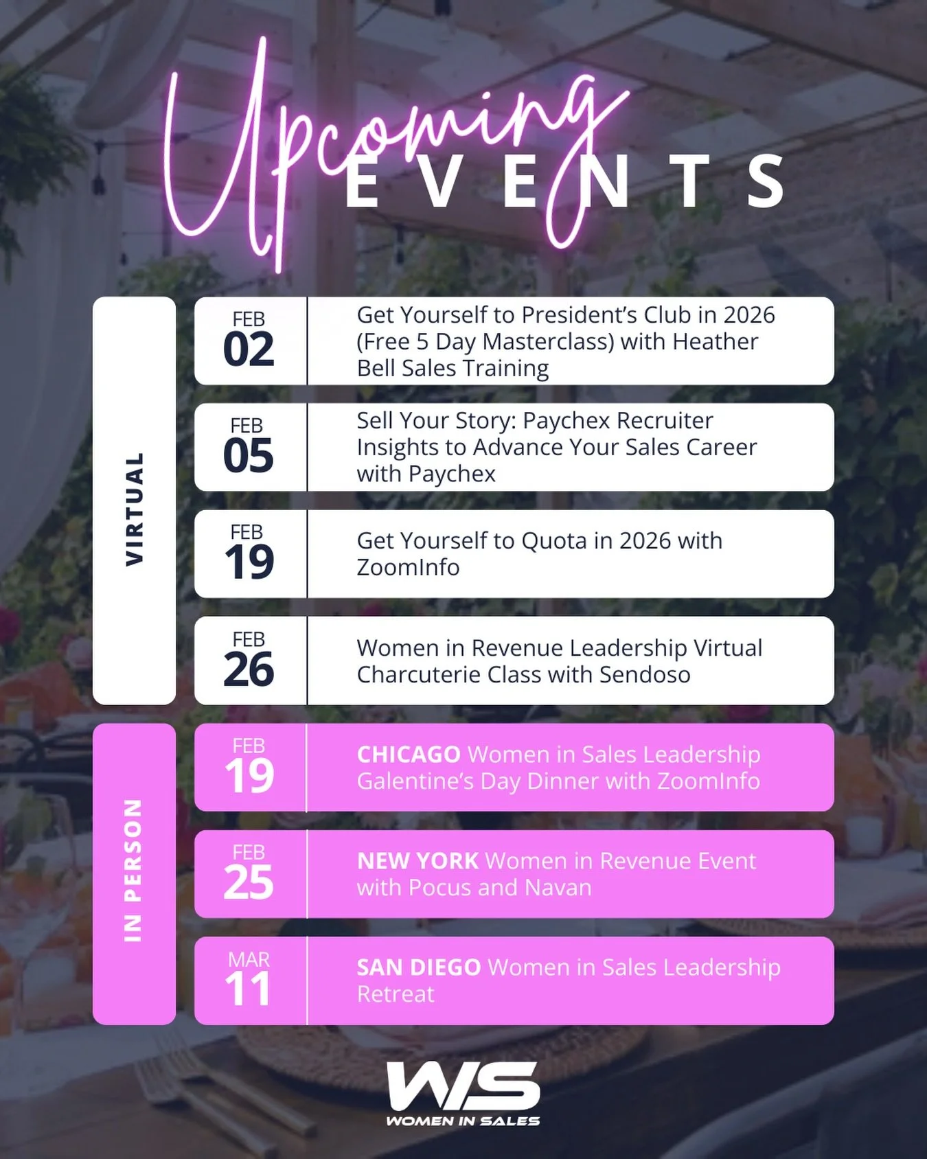 2026 is off to a busy start! We hope to see many of you either virtually or in person during February/March 🥳

#womeninsales