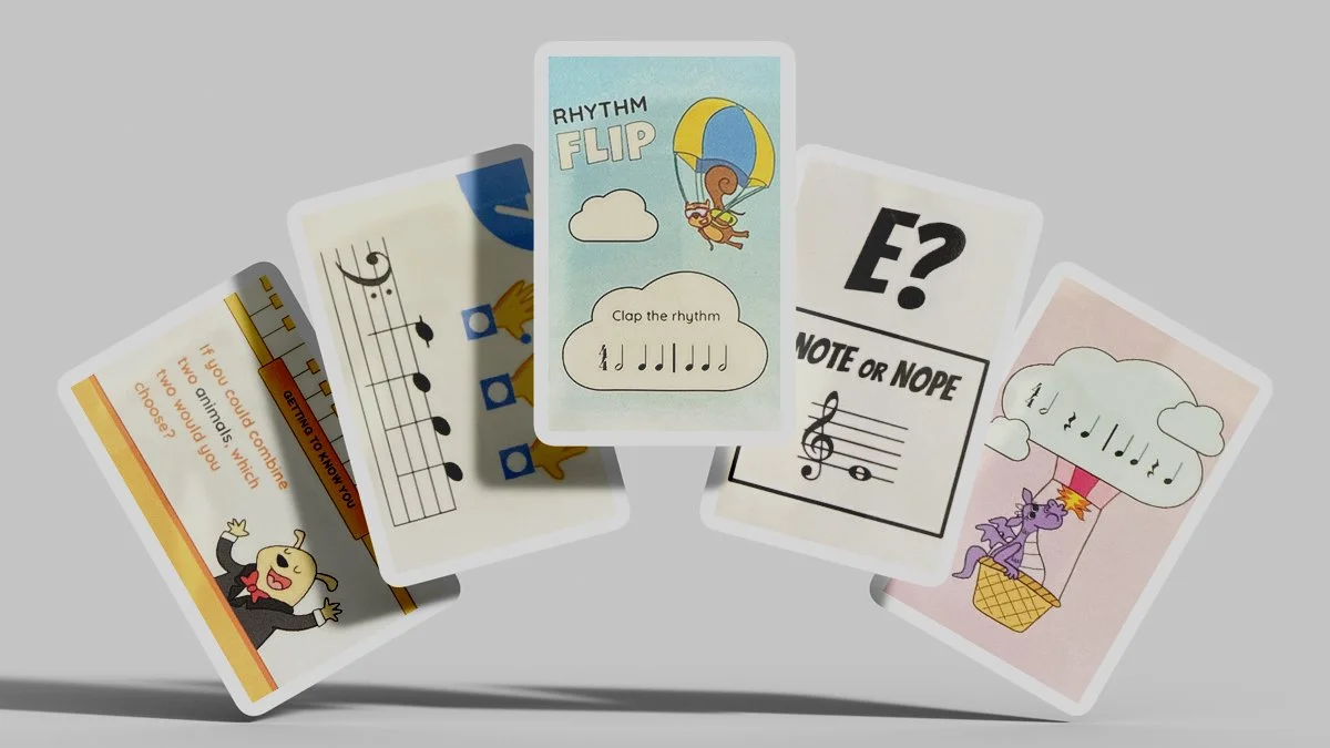 assortment of colorful piano card games