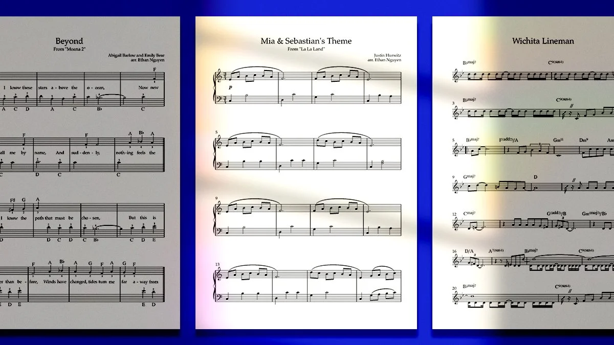 examples of custom sheet music Ethan can make