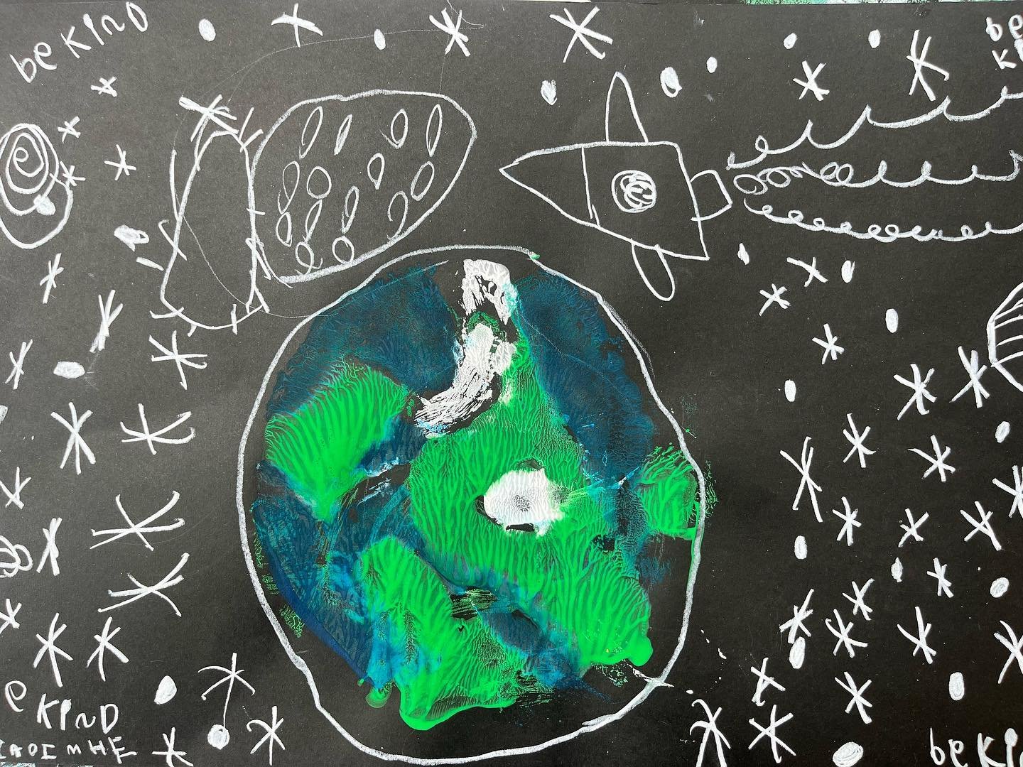 Junior and Senior in grants got caught up on some unfinished work today. They also made these fun prints of their favourite planet!