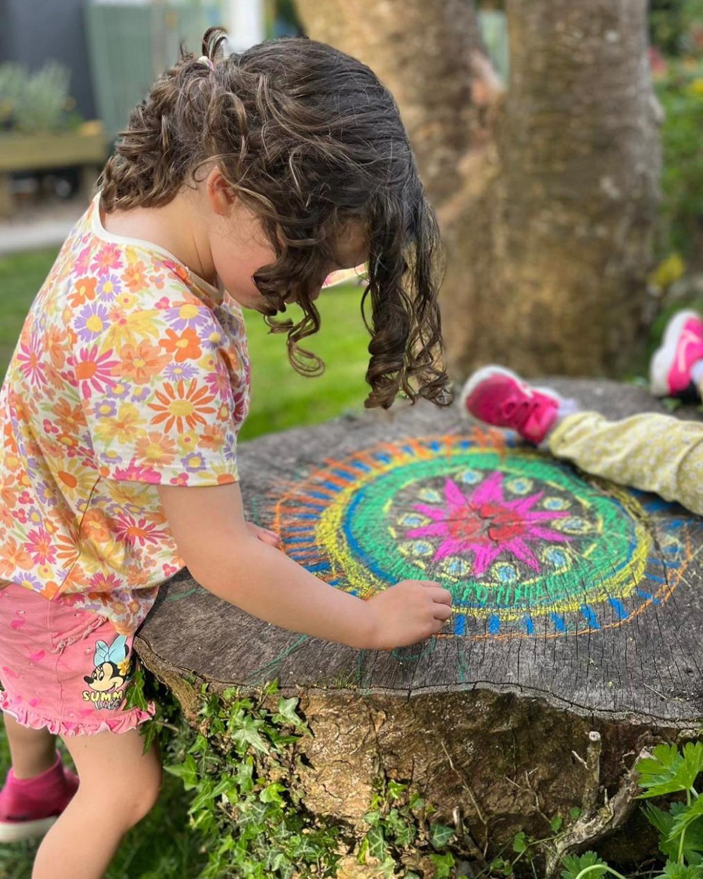 Mandala chalk drawing outdoors