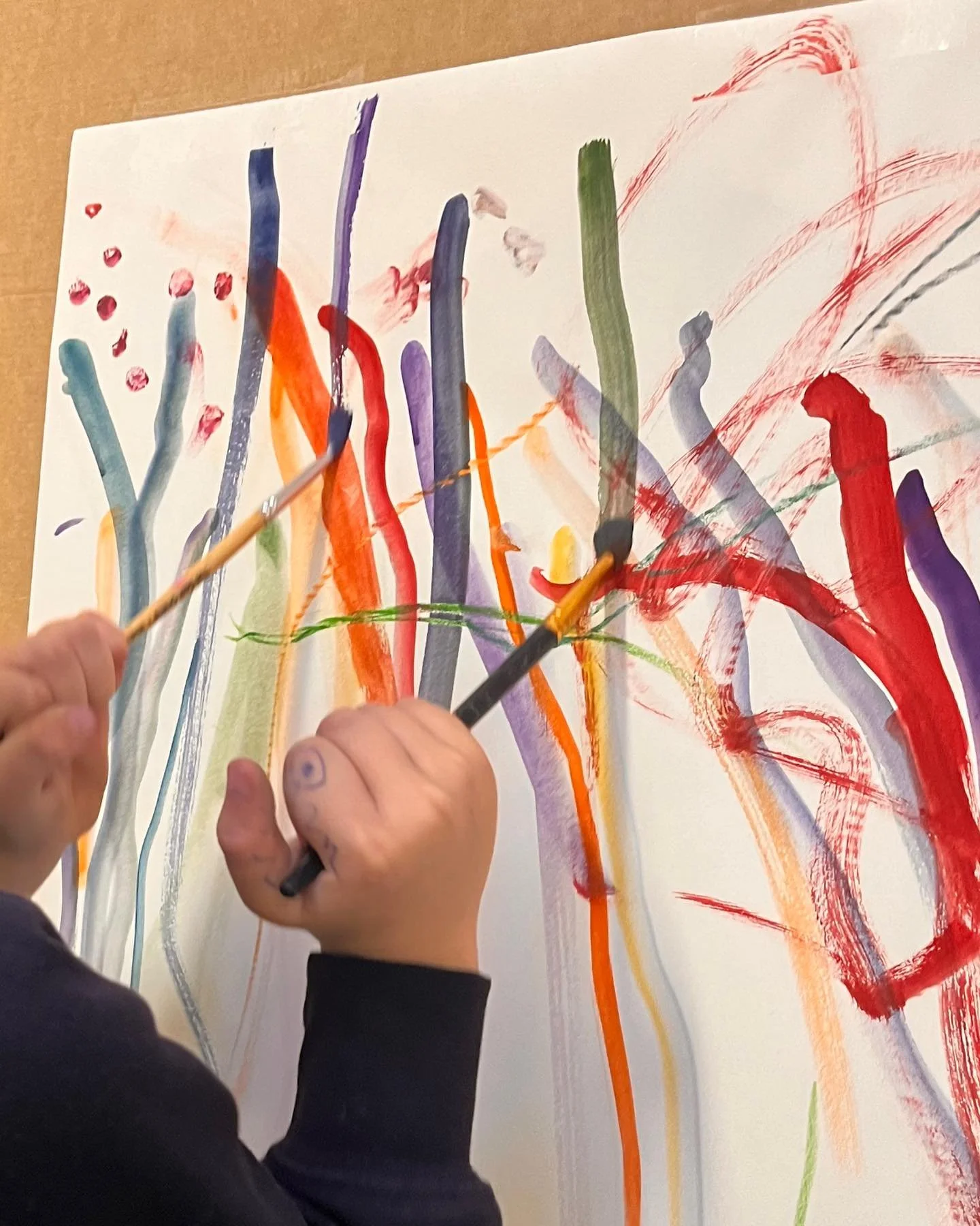 Bi-lateral painting&hellip;. Using both hands at the same time. Engages with both sides of the brain and extends and strengthens neural pathways. This approach to process art also supports focus and calm.