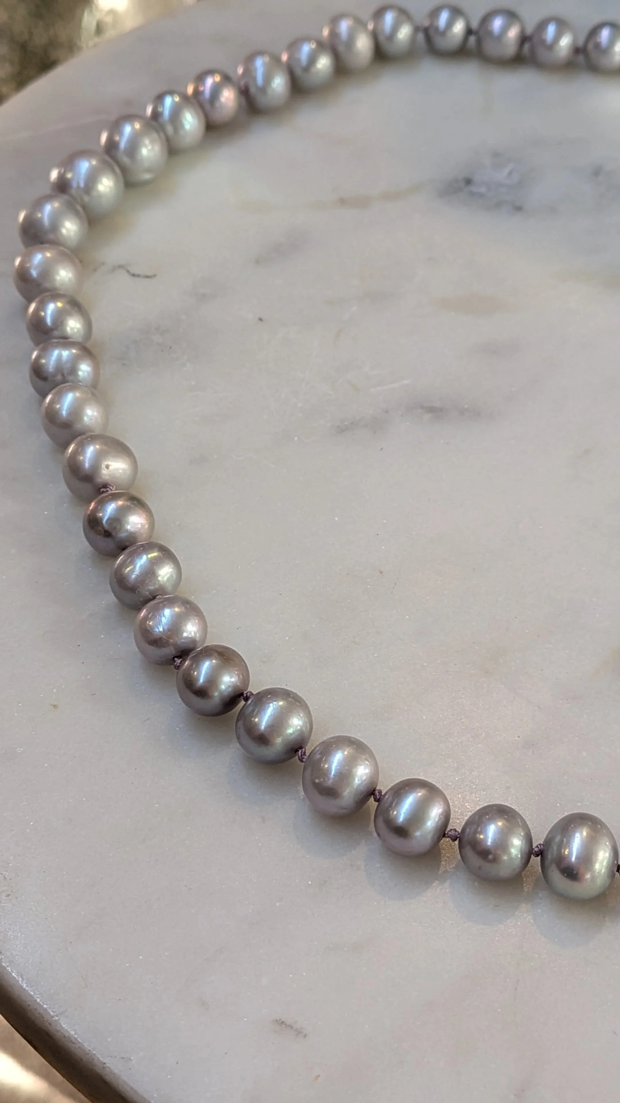 Grey Freshwater Pearl Necklace — 25” (Hand-Knotted • Silver Clasp)