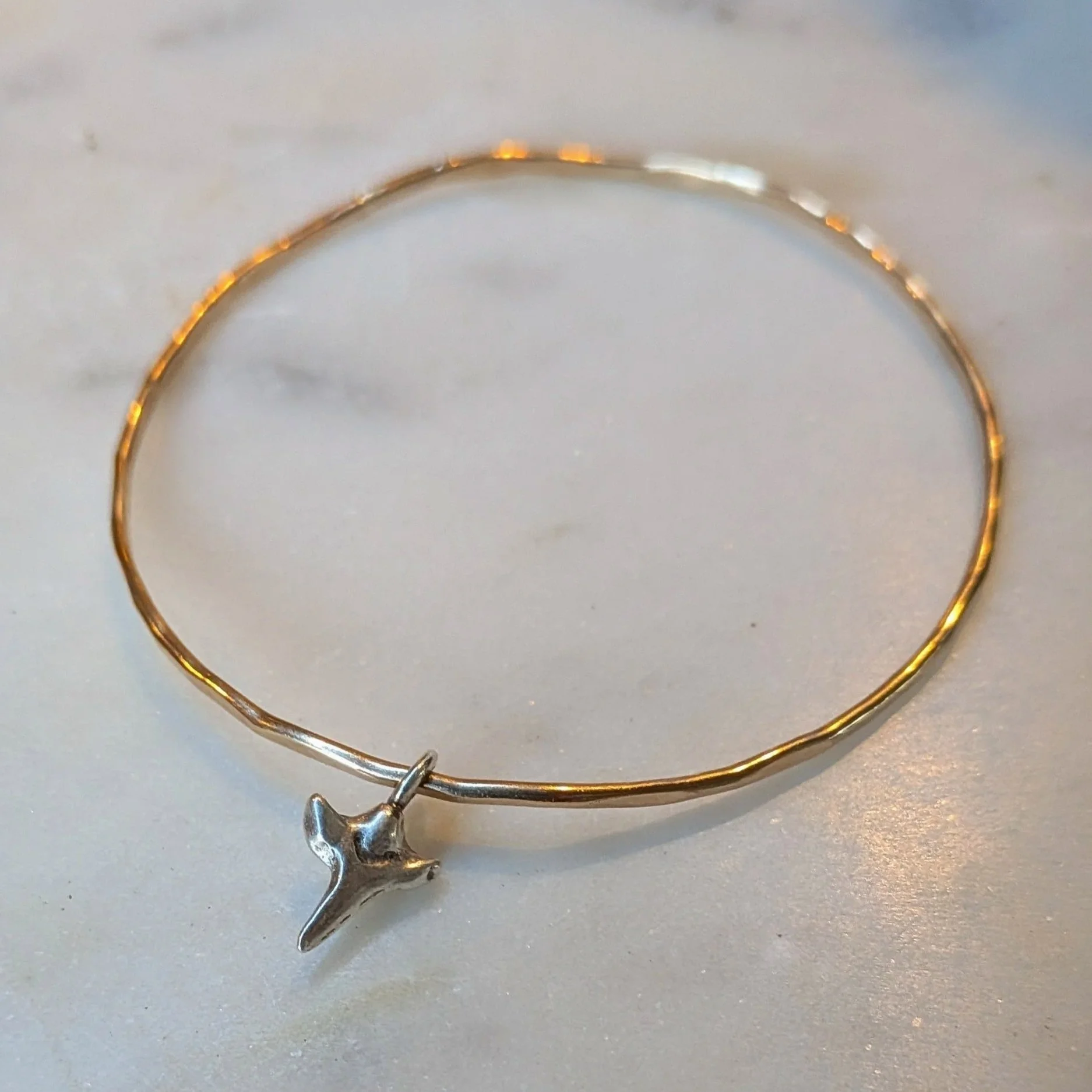 Custom Shark Tooth Bangle – Sterling Silver Charm on 14k Gold or Sterling Bangle