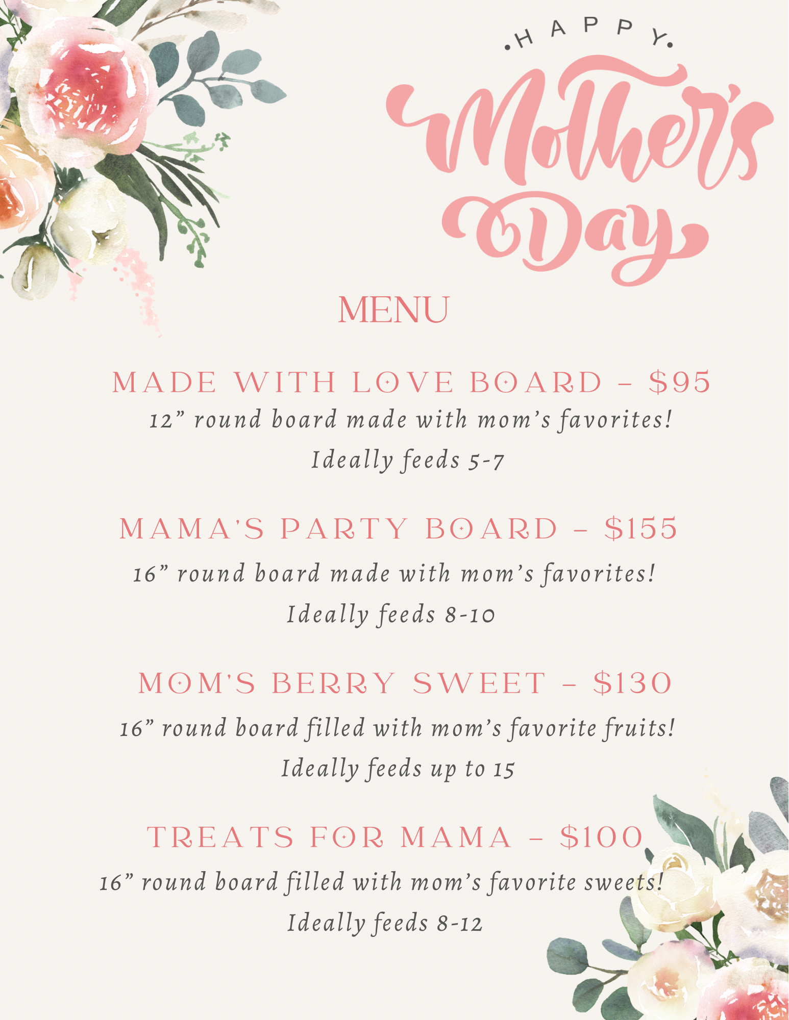 Pink Floral Bouquet Mother's Day DinnerMenu.png