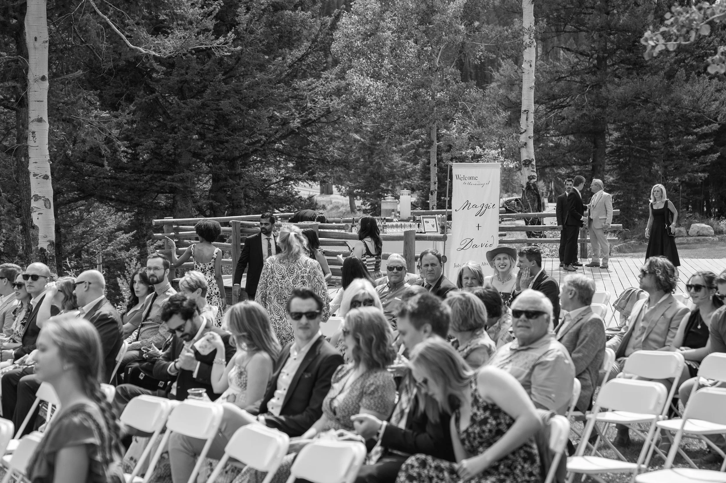 Grand Targhee Resort, documentary Wedding photography; guests seated at ceremony site