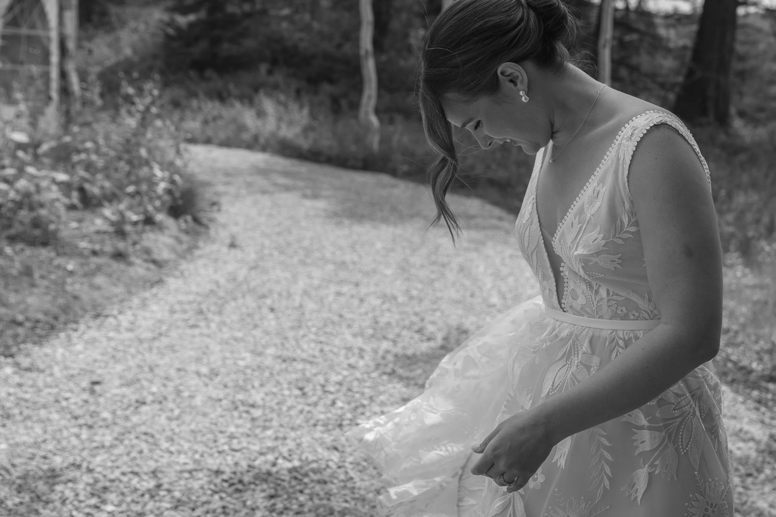Bride outside mid-spin at Grand Targhee Resort, documentary wedding photography style