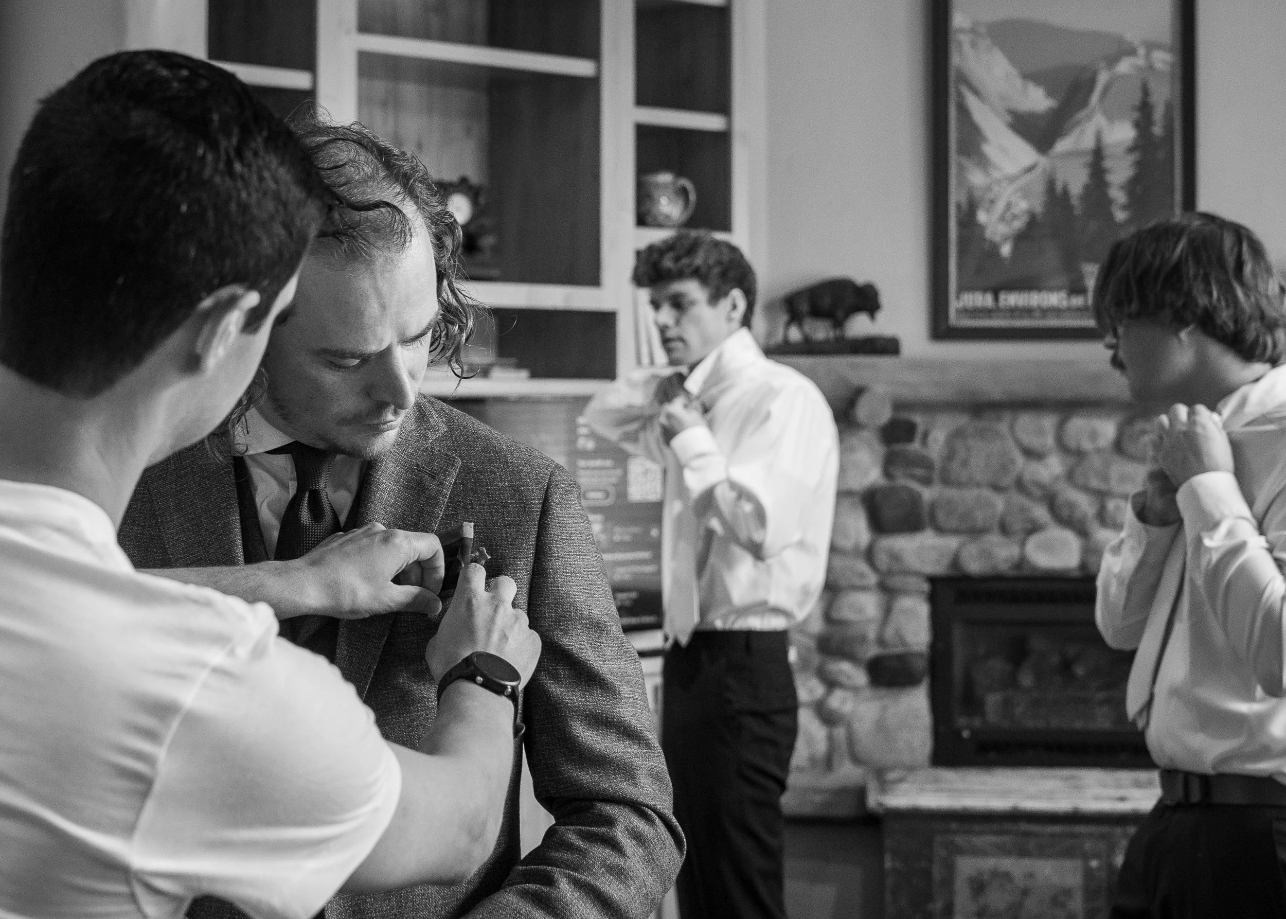 Groom and groomsmen getting ready at Grand Targhee Resort