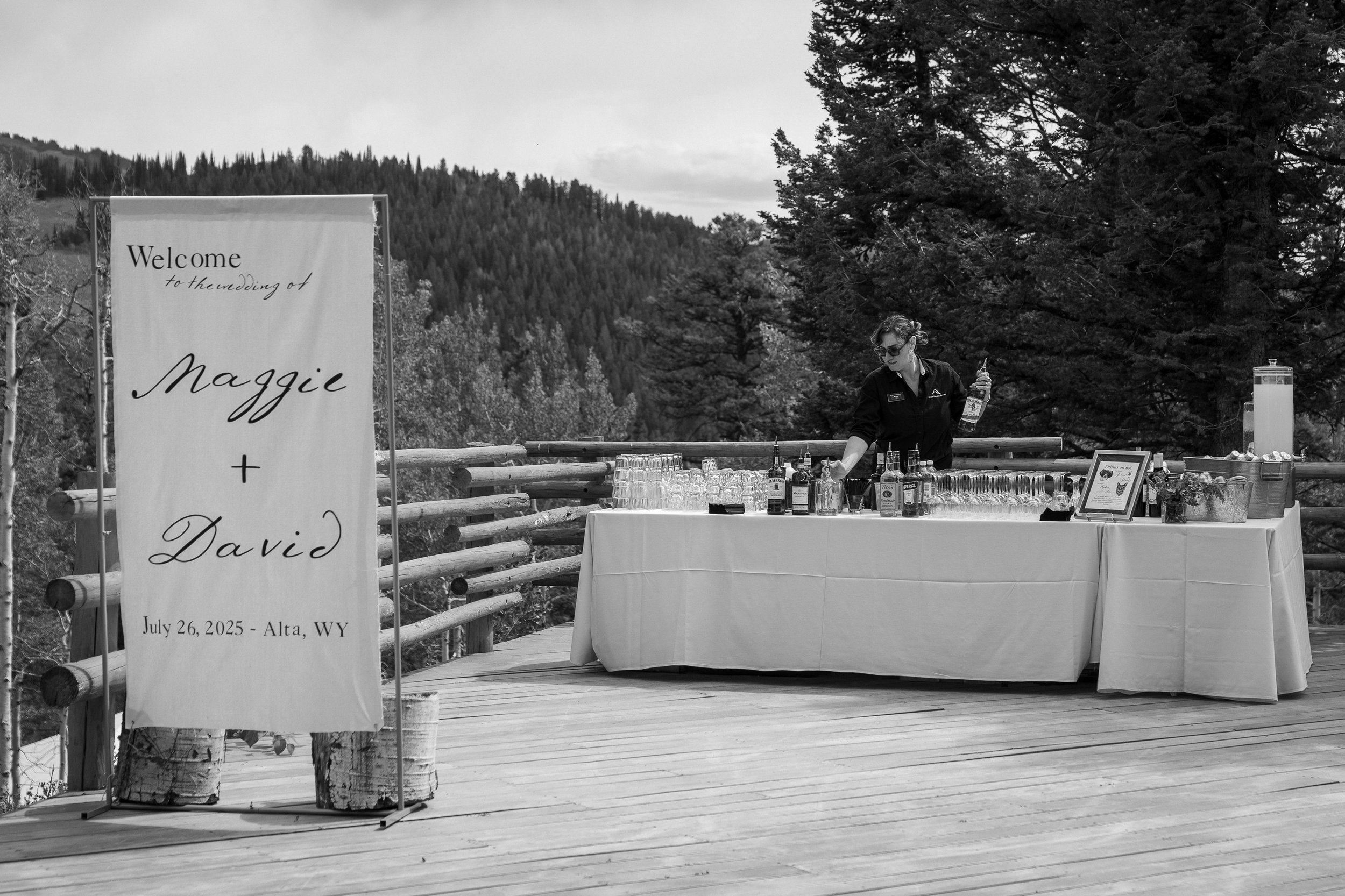 Grand Targhee Resort, documentary Wedding photography; bar tender setting up for cocktail hour
