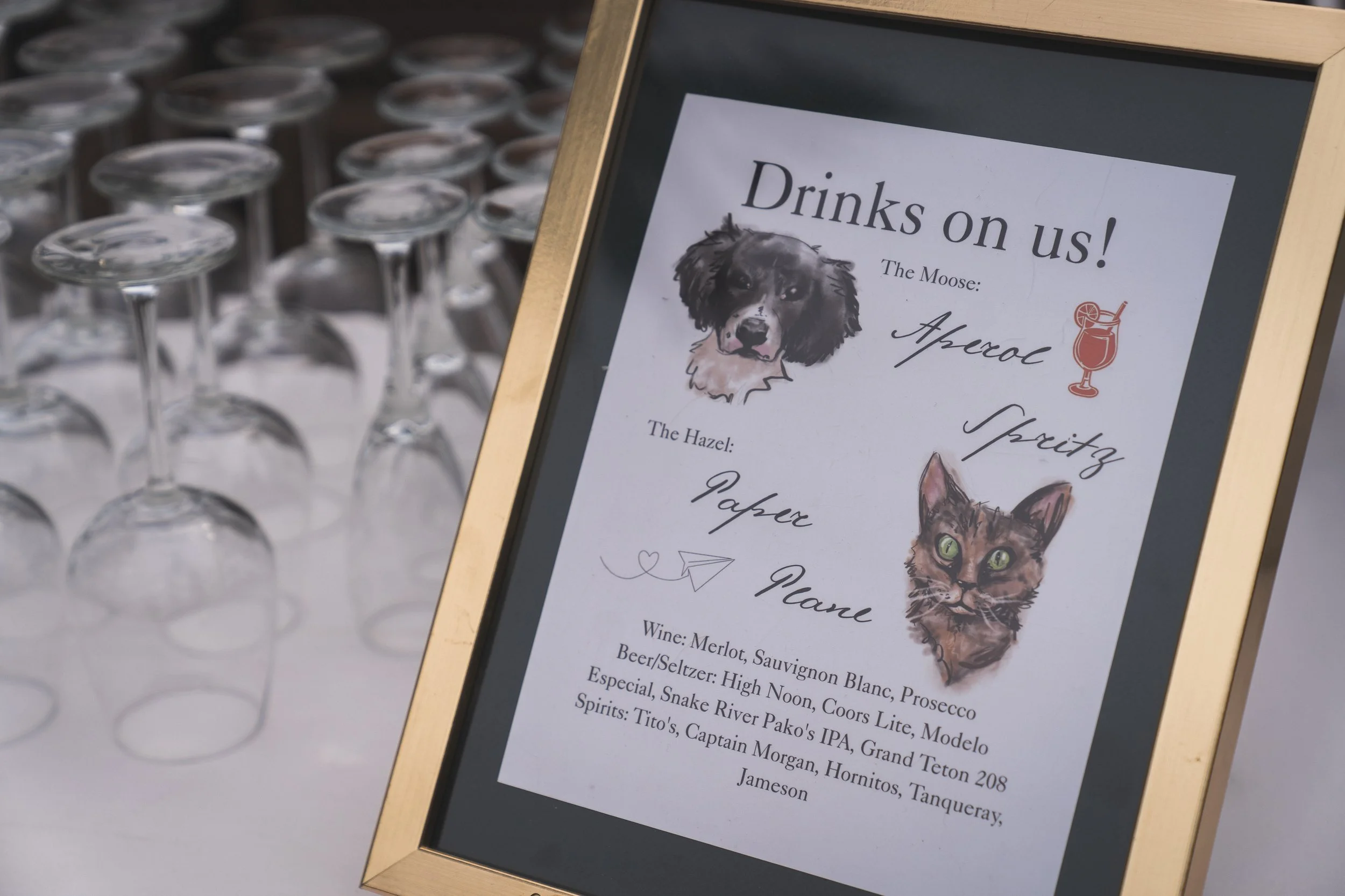 Grand Targhee Resort, documentary Wedding photography; drink menu showing custom pet portraits