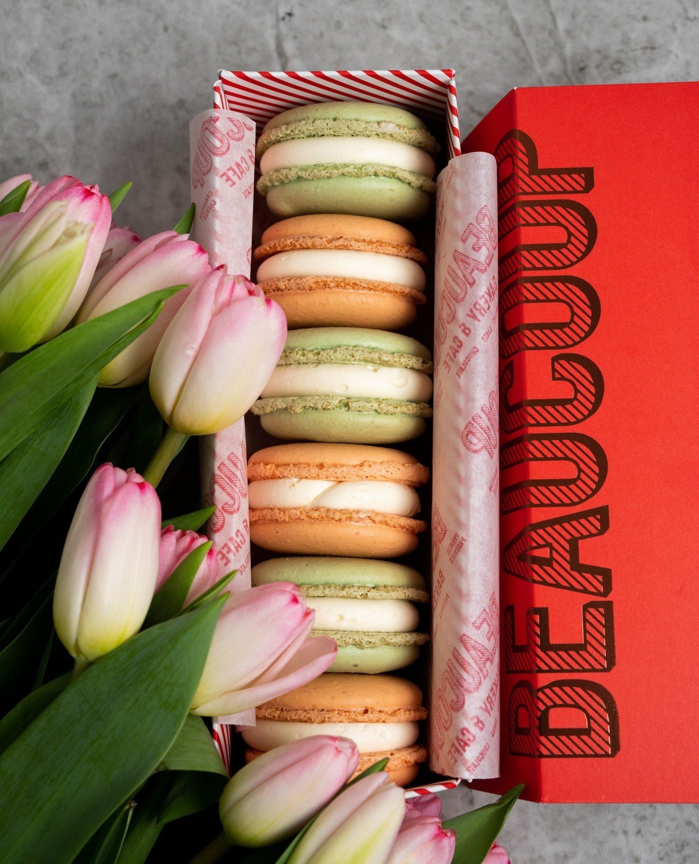 Citron &amp; Pamplemousse Macarons ~ lime with lime buttercream and basil jam and grapefruit with grapefruit buttercream and grapefruit jam.⁠
⁠
Pre-orders for our Mother's Day collection are available now online on our website for pick-up from April 