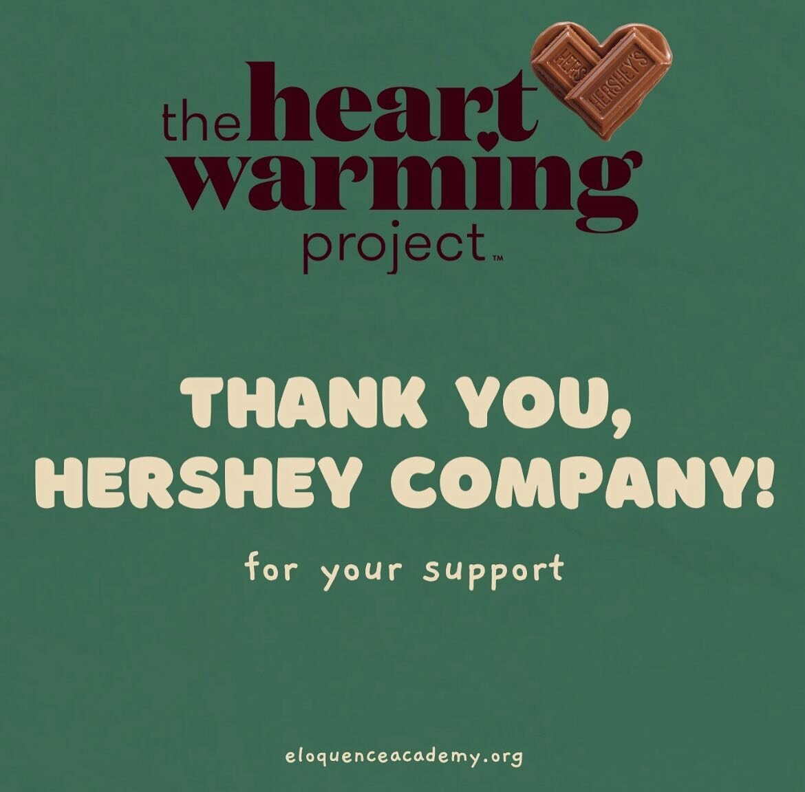 Eloquence Academy recently received a generous grant from the Hershey Company and Youth Service America (YSA). Since its inception in 2018, The Heartwarming Project has a history in supporting youth education and service programs worldwide. With this