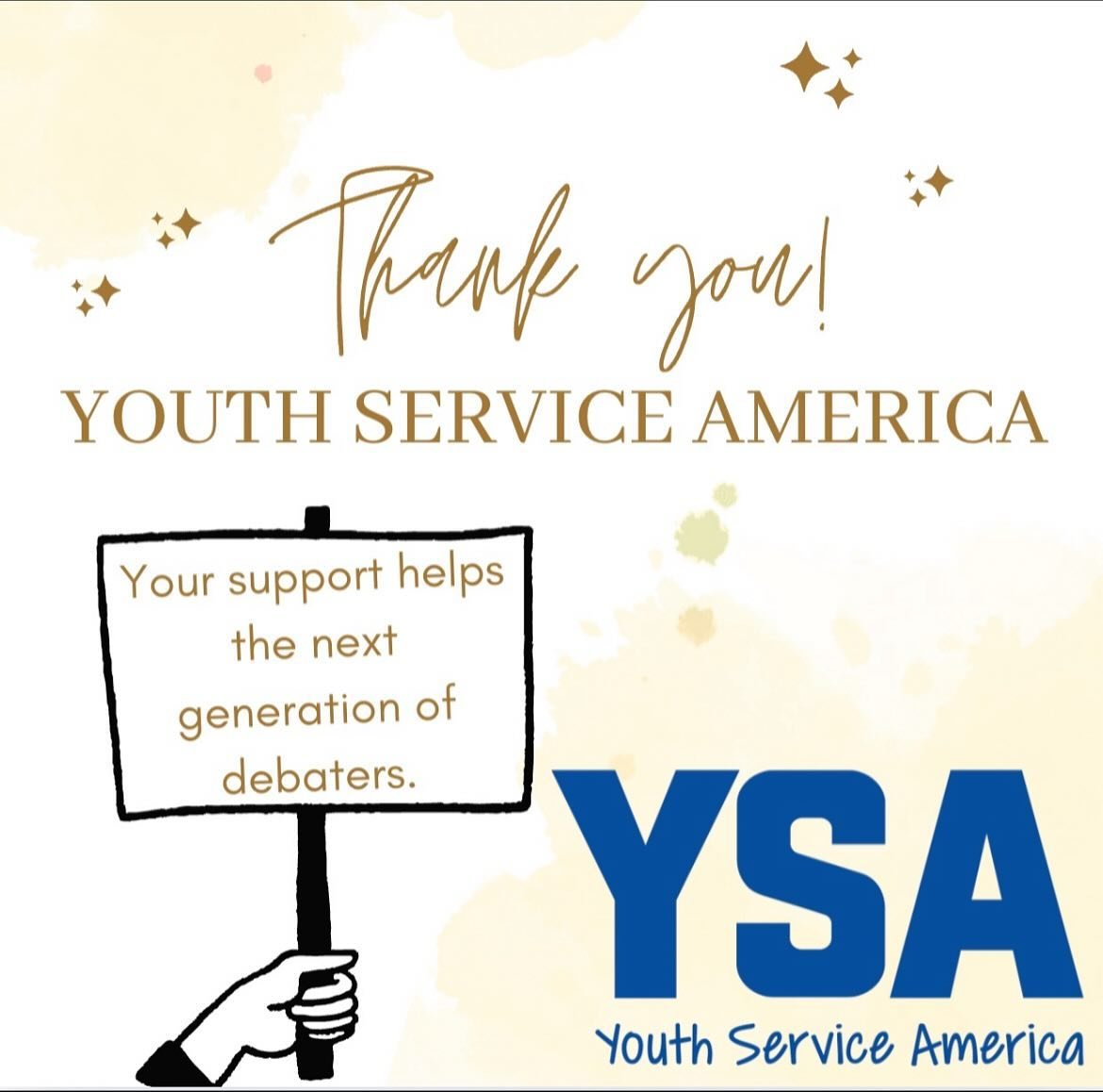 Eloquence Academy is thrilled to announce the receipt of a generous grant from Youth Service America (YSA). This funding will bolster our public speaking, debate, and civic engagement workshop series. Stay tuned for more updates!