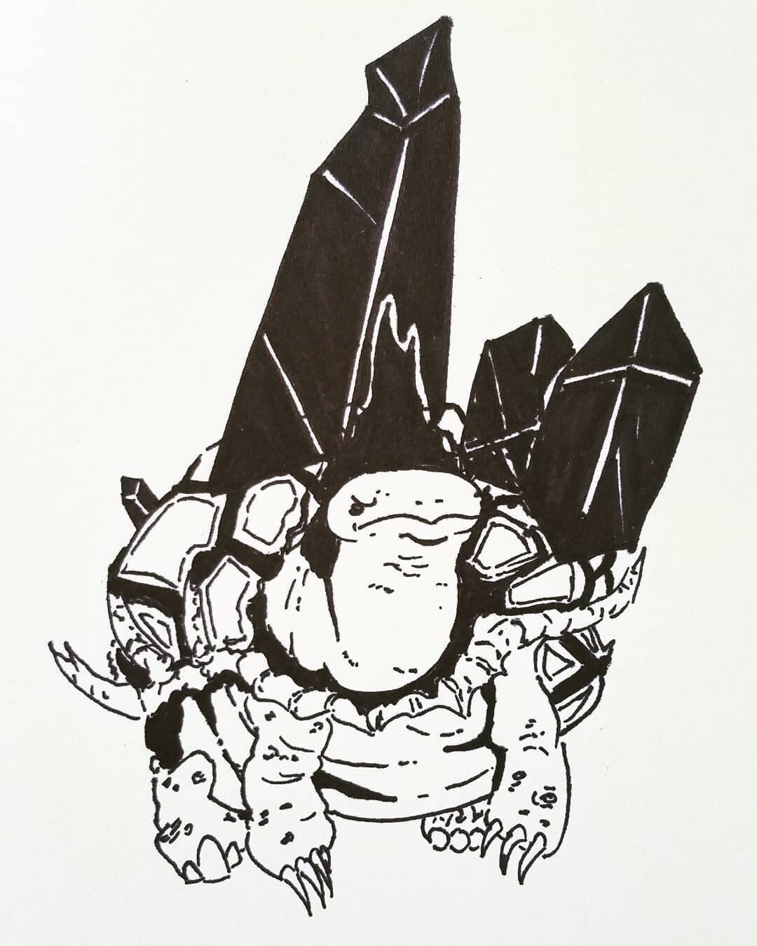 This is Sammy the crystal tortoise.

#inktober #inktober2021 @inktober #tortoise #crystal #Drawing #sharpie #sparpieart #blackandwhite #cute #cuteanimals #scales #grumpy #kawaii
