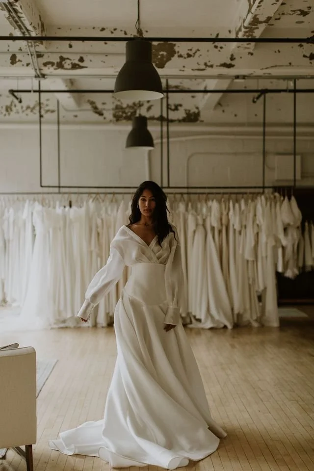 Bride wearing The Law Bridal Amalfi Top and Bernadette Skirt at Kinfolk Bride Philly