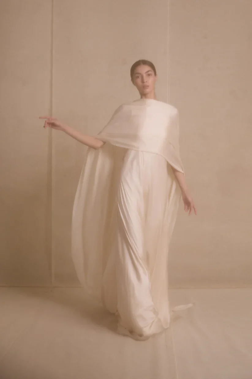 Bride wearing Cortana Silk Wedding dress at Kinfolk Bride Philadelphia