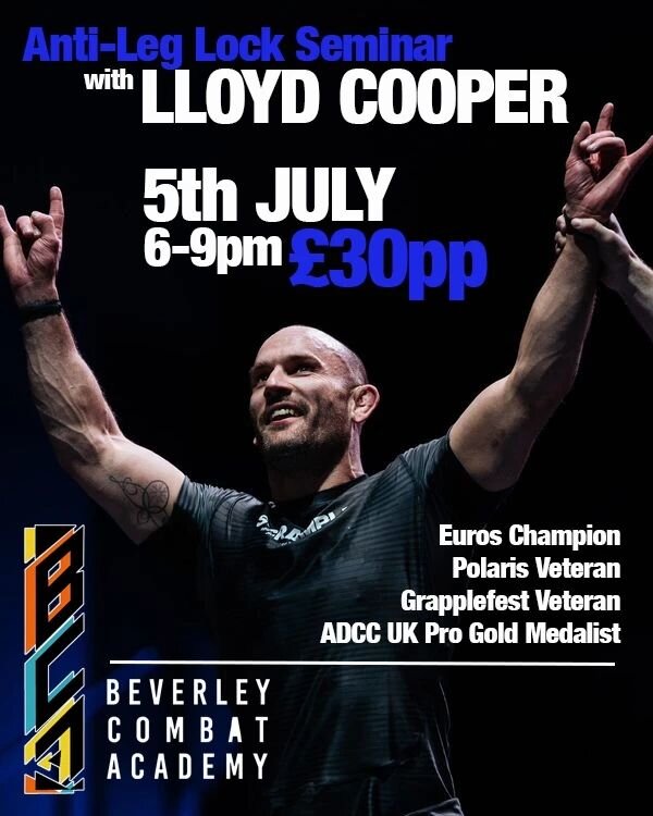 We have @gripperjiujitsu head coach, polaris veteran and sub only specialist Lloyd cooper coming to BCA to teach his anti leg lock seminar.

Not to miss, his level is... Rediculous.

Book via Dm today.

#bjj #beverley #leglocks