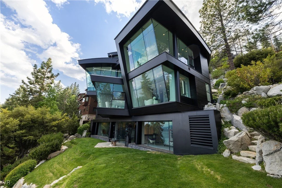 Exterior contemporary architecture at 580 Gonowabie Rd in Crystal Bay, per the listing.