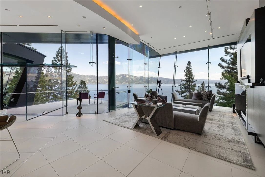 Interior living area with lake views at 580 Gonowabie Rd in Crystal Bay, per the listing.