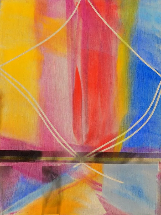 '4 corners unravel 18a,' 8 in x 6 in pastel smoke on wood panel
