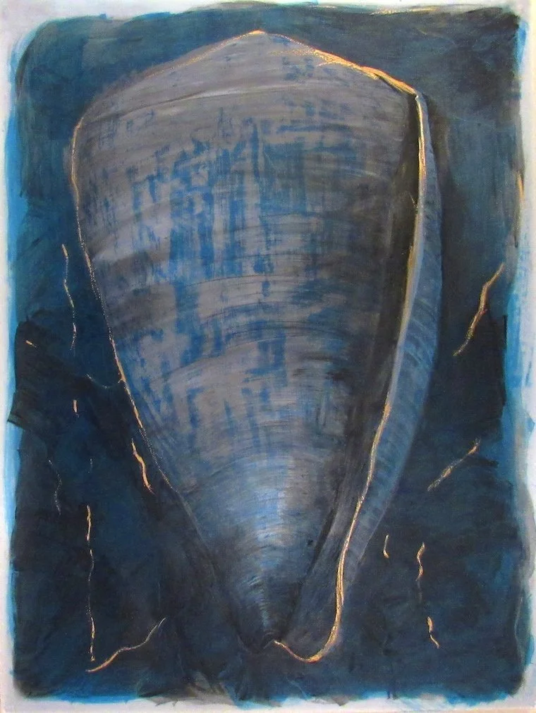 'Blue and Black Shell,' charcoal with acrylic 40 in x 30 in on duralar sheets