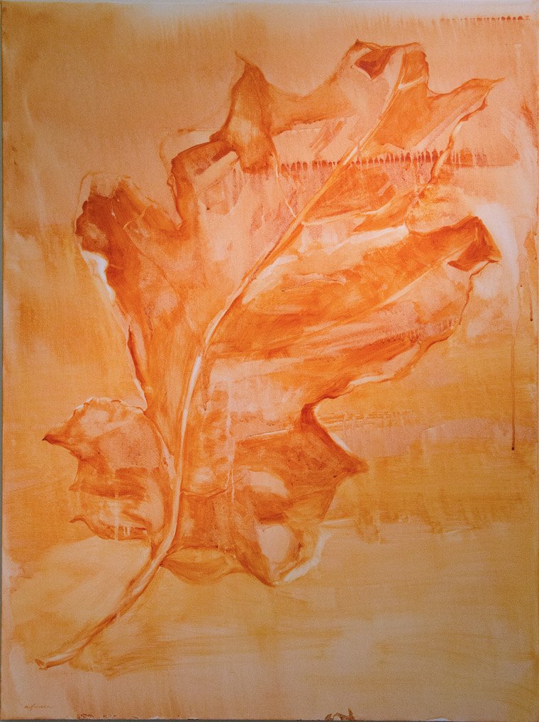 monochromatic acrylic leaf painting on canvas