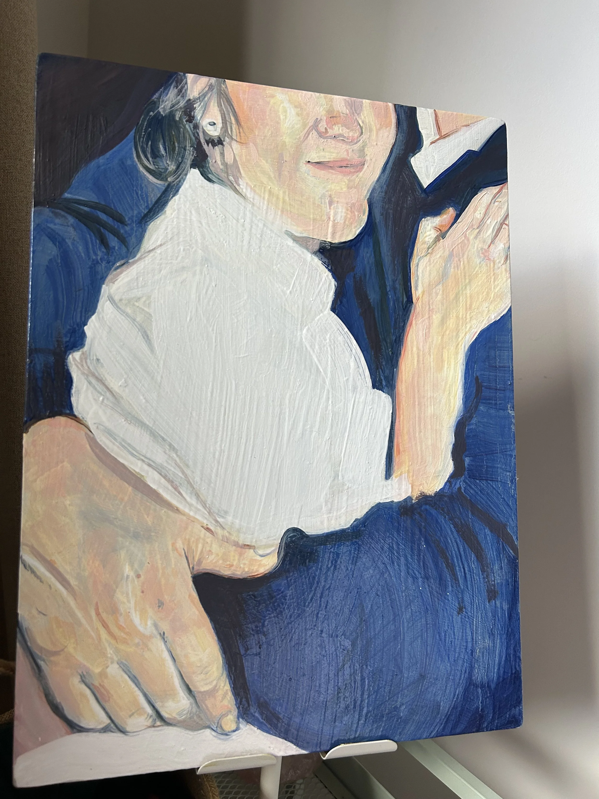 Jessica	Allen "This is our slow dance"

Oil paint on wood
	
40cm x 30cm $1,000
