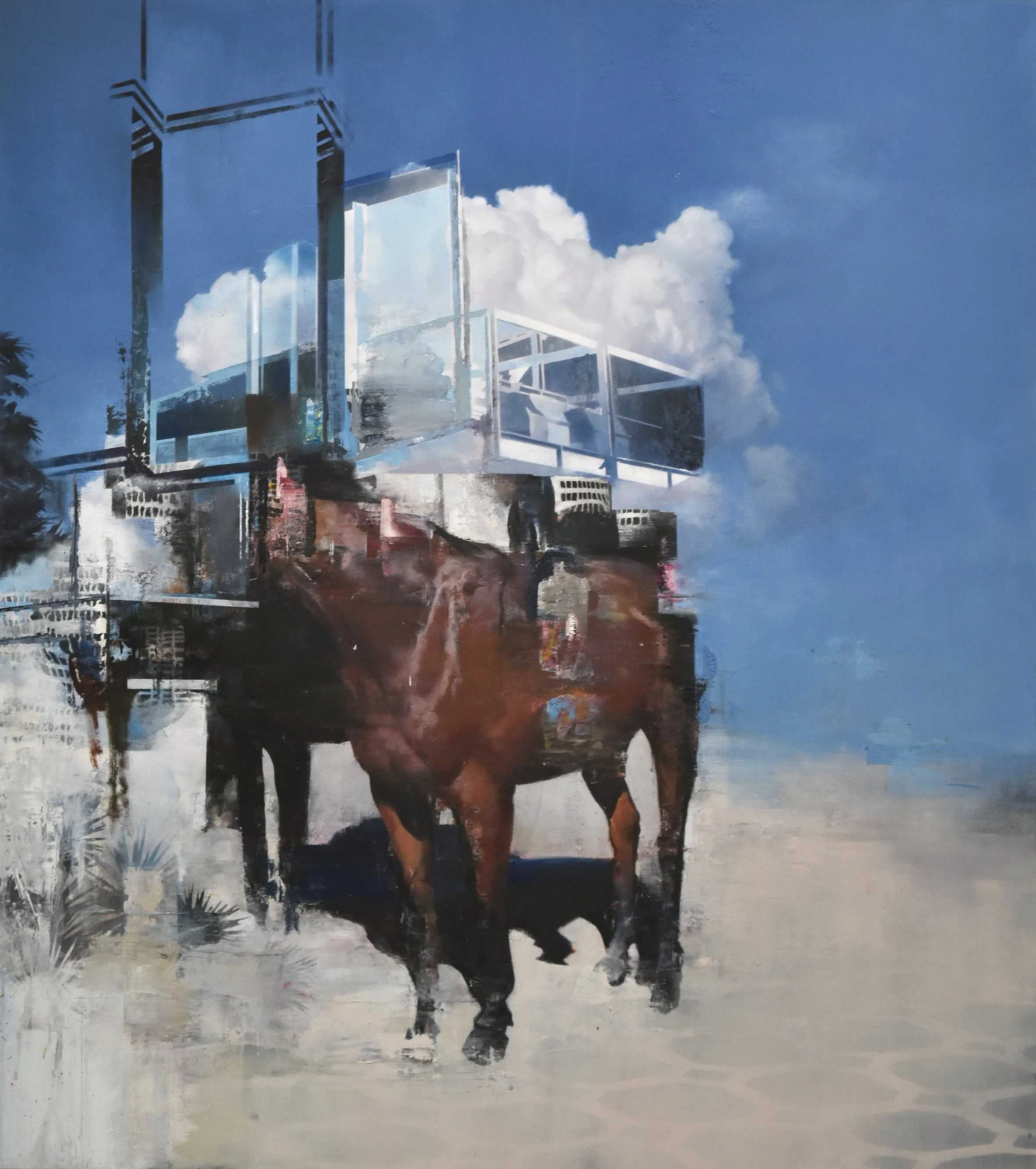 Nick Offer "Frontier" 

Oil paint and ink on aluminium composite (mounted on a wood stretcher).	

100cm x 90cm $5,500
