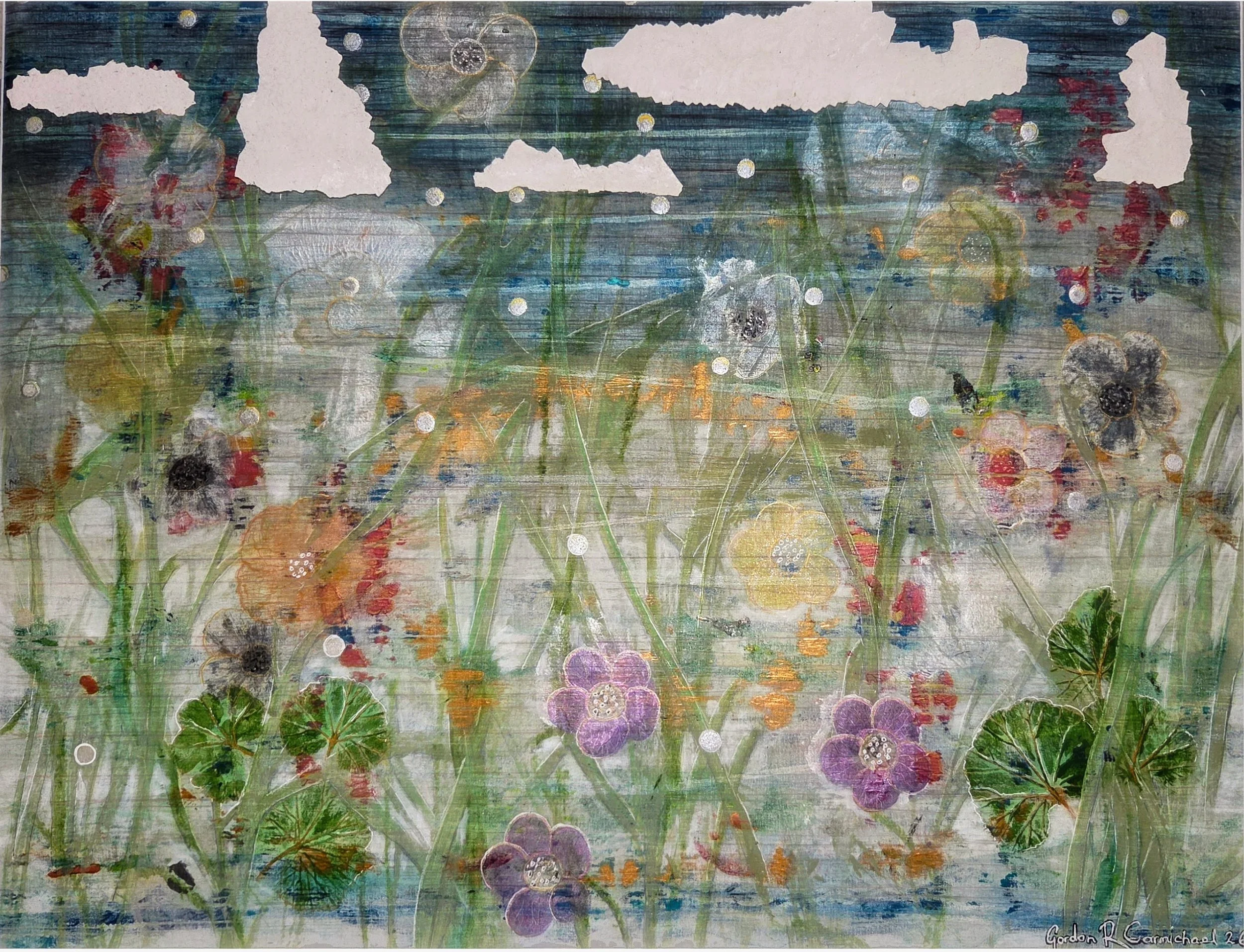 Gordon R Carmichael "Last Light on the Field" 

Metallic pigments and acrylic paint and house paint fragments on canvas

50cm x 66cm $3,500
