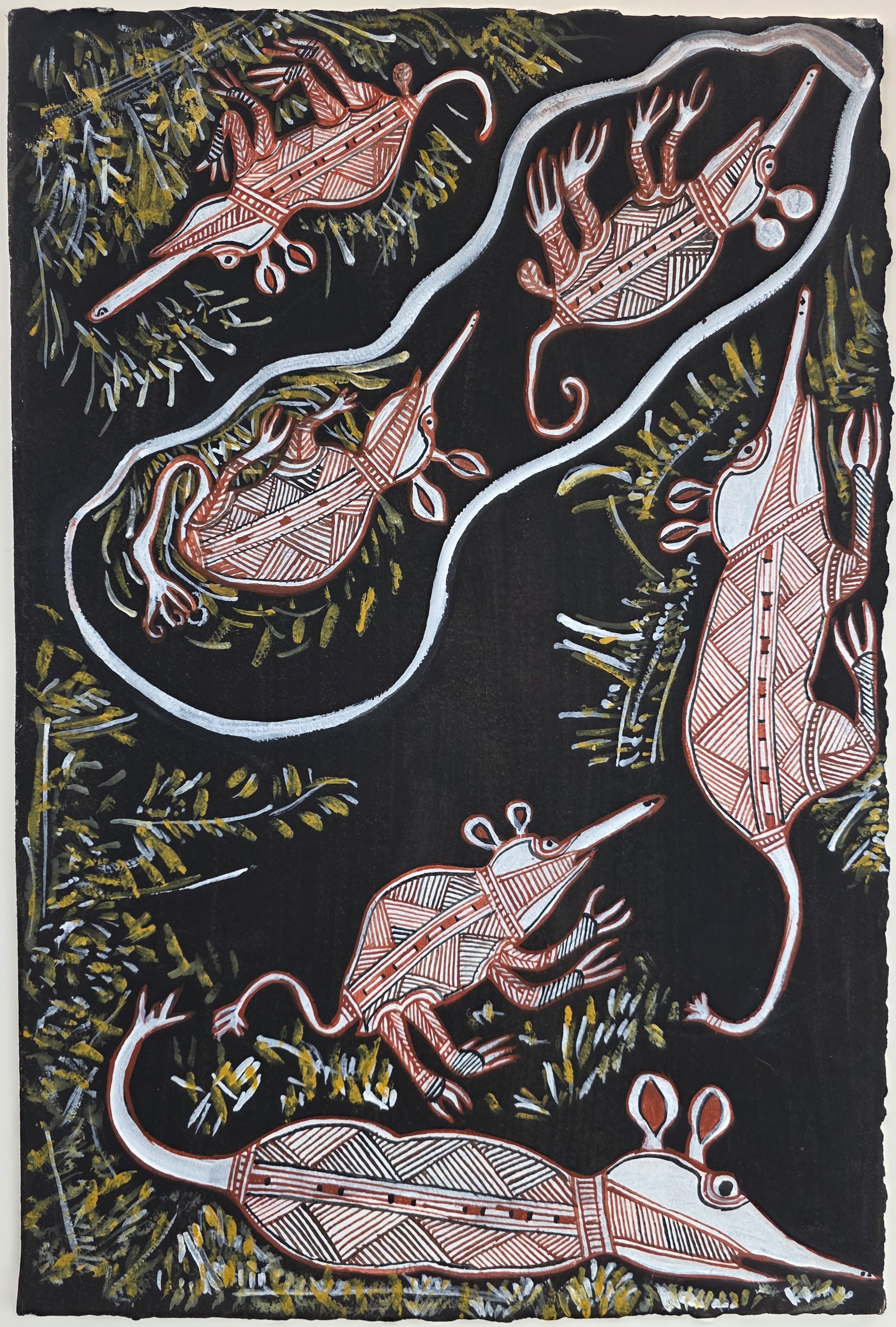 SOLD 

Lorraine Namarnyilk	 "Yirrku (water rat)"

Acrylic on Arches paper	

71cm x 51cm	$1,000