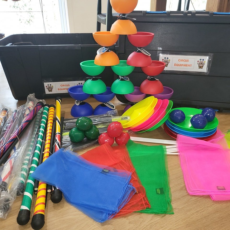 One box of brand new circus gear heading out to Cann River School. 

After running 2 days of intense circus classes with p-6 students, the school saw so much benefit they have ordered themselves a box of equipment so they can continue learning their 