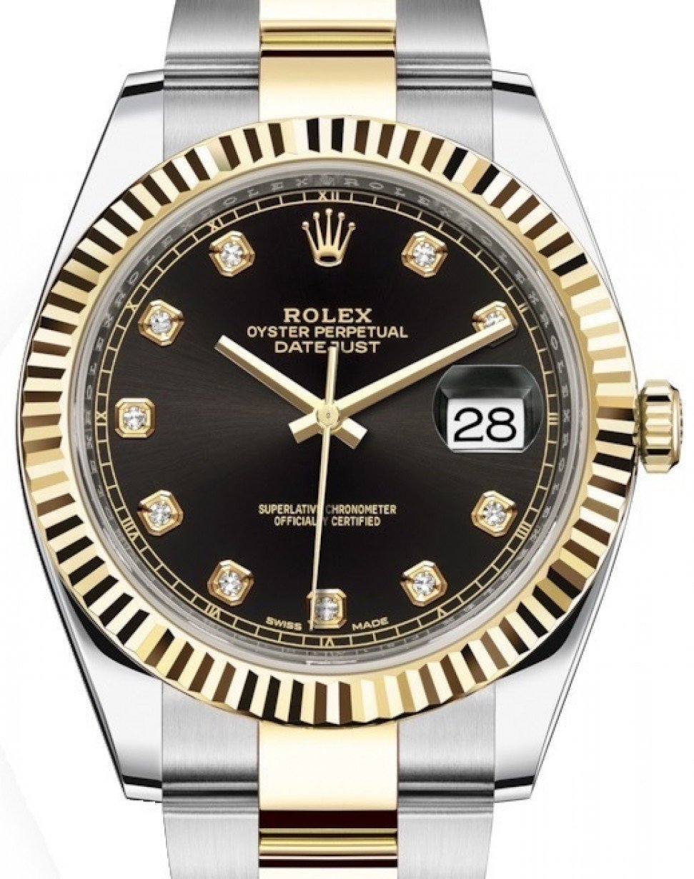 ROLEX DATEJUST BLACK DIAL DIAMOND DIAL FLUTED BEZEL WATCH.jpg