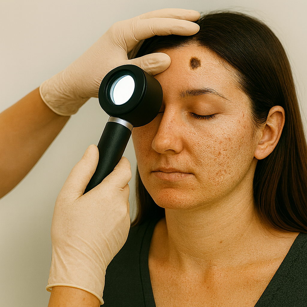 Evaluation of Darkening Forehead Lesion, Acne, and Rosacea in a 37-Year-Old Female — Village Dermatology, Katy &amp; Houston, Texas