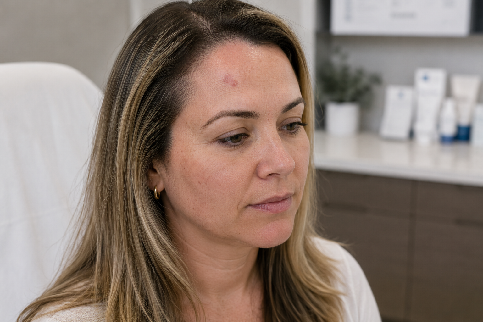 "I noticed a crusty, rough spot on my face that won’t go away. Is it just dry skin, or could it be a precancerous spot?"&nbsp;