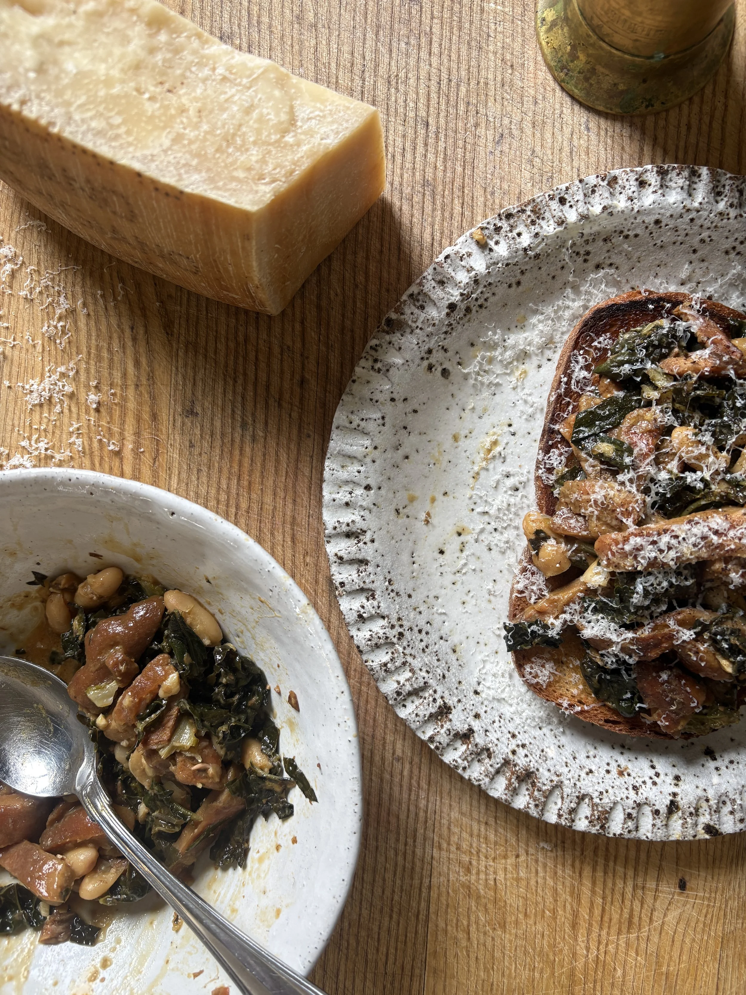 EMW || Braised Cavalo Nero, pine mushrooms &amp; white beans