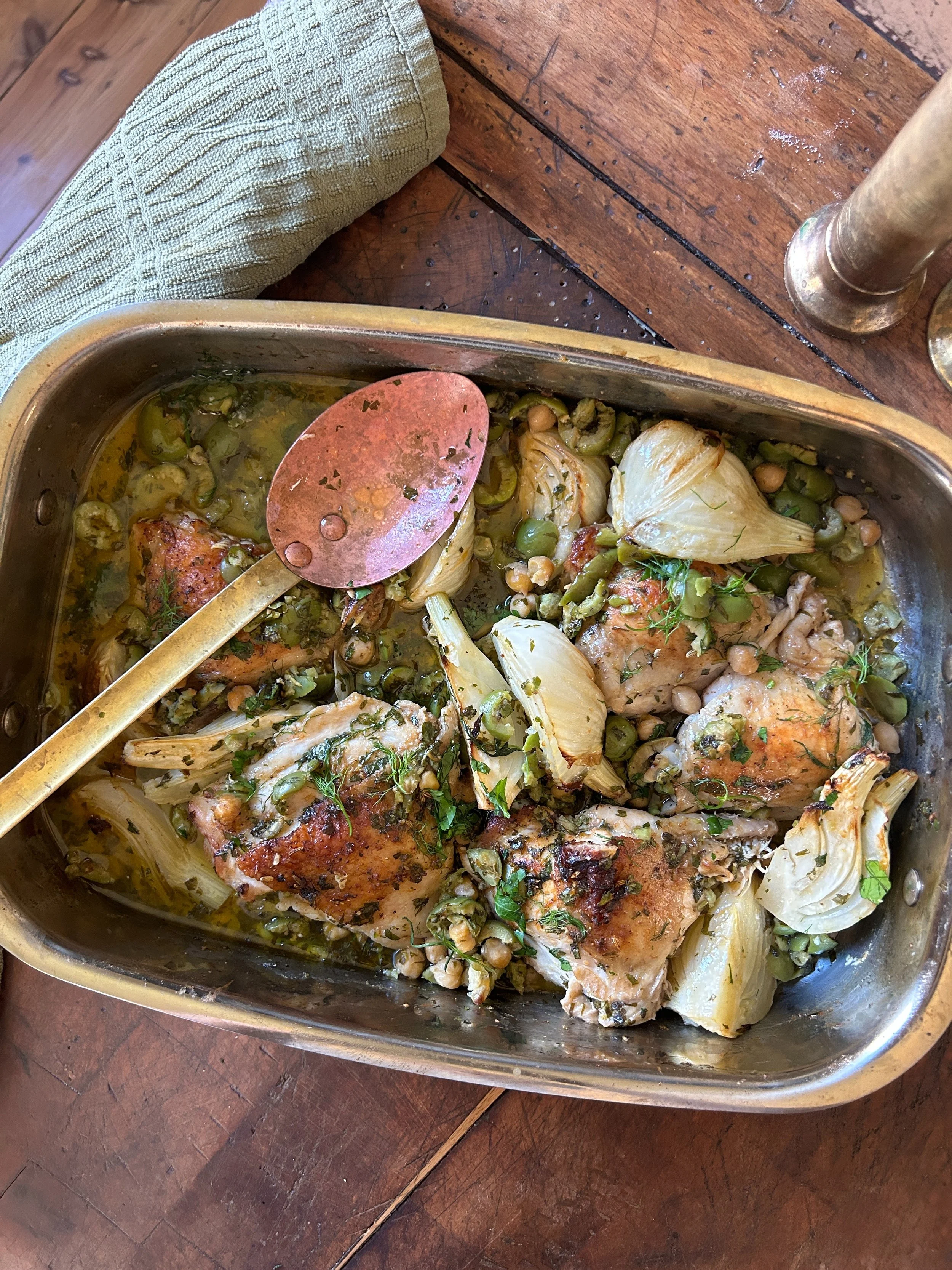 Chicken &amp; fennel tray bake with citrusy miso dressing 