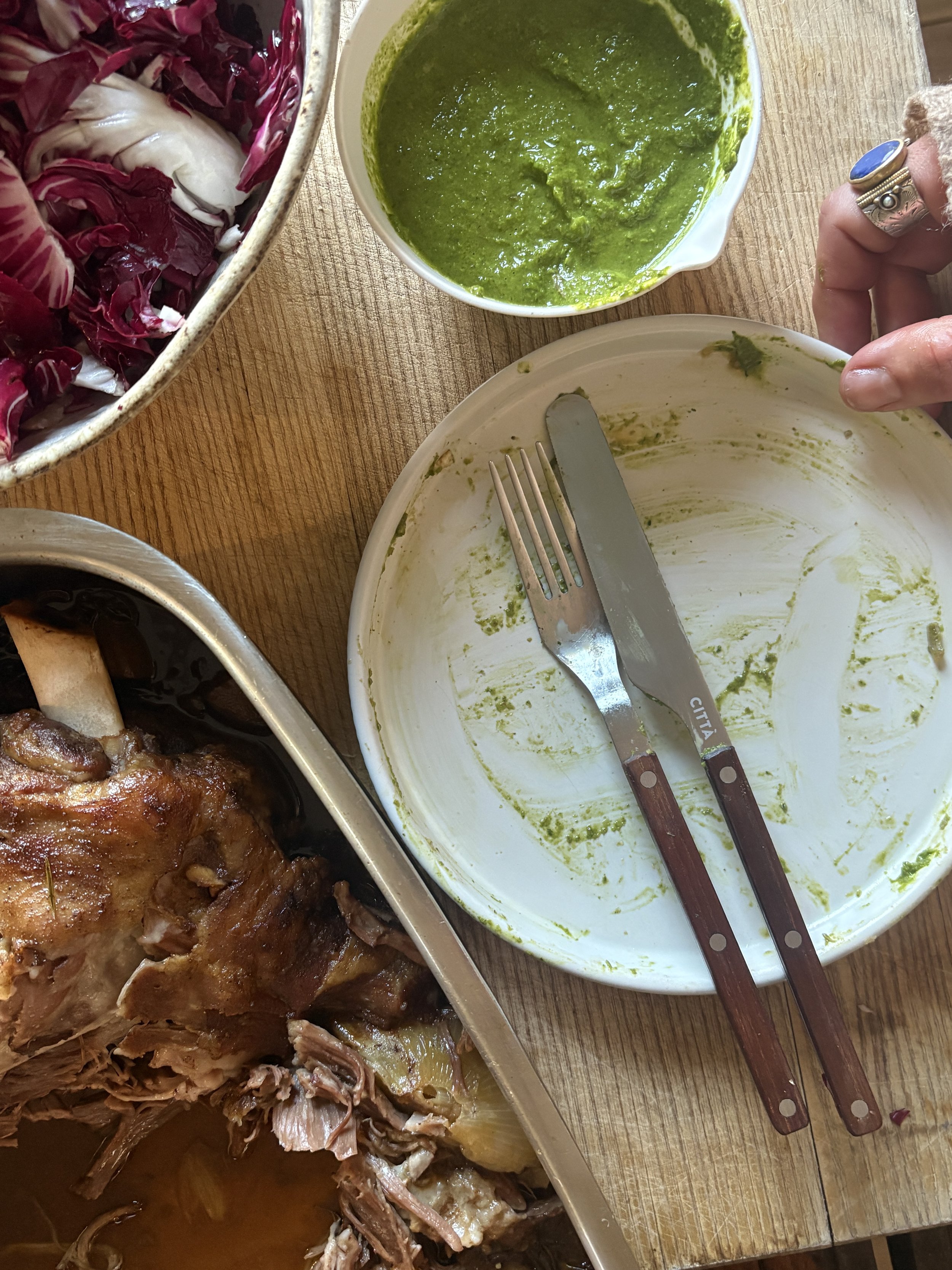 Slow-braised lamb shoulder with salsa verde