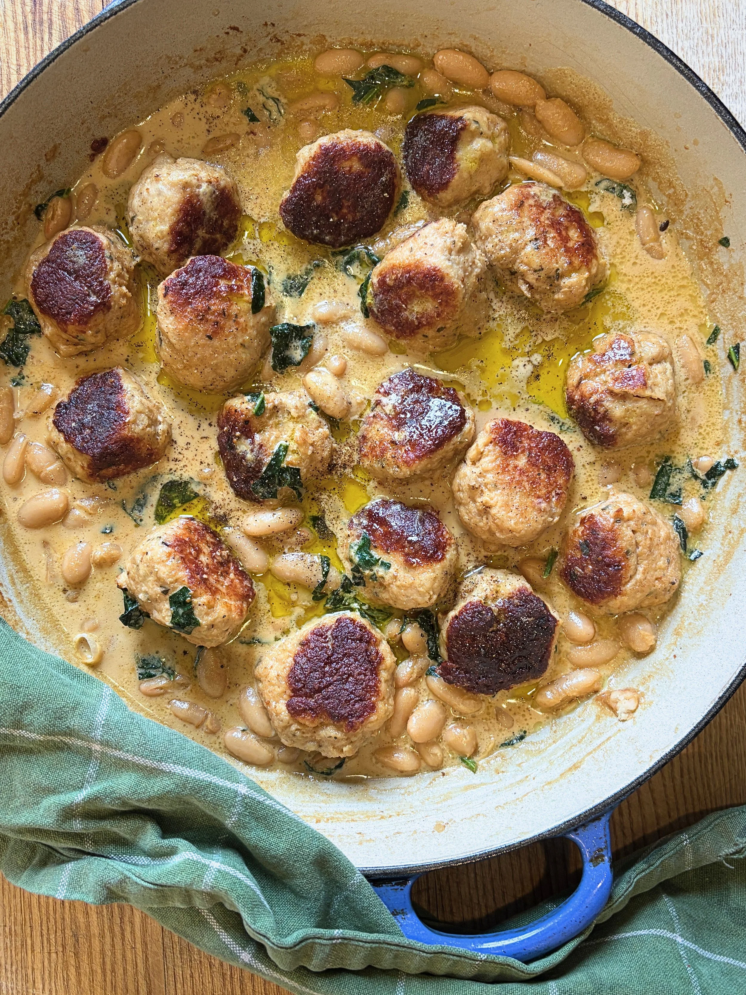 Creamy Chicken Meatballs with Parmesan &amp; White Beans
