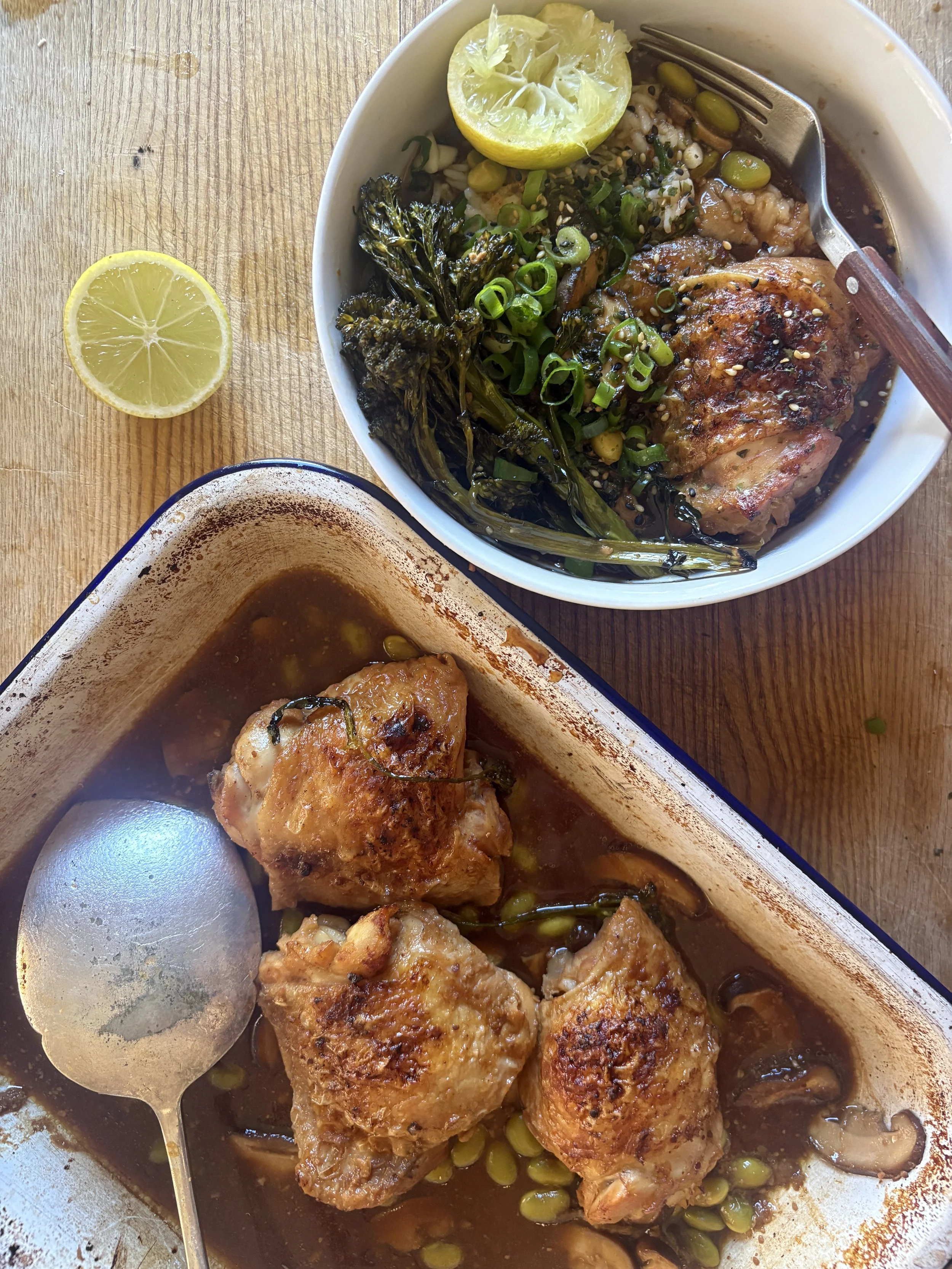 Miso ginger chicken &amp;  brothy rice bowl