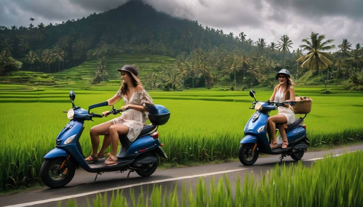 Friends on motorcycles exploring Bali's inland roads