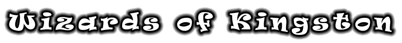 Text reading 'Wizards of Kingston' in white stylized font on a black background.
